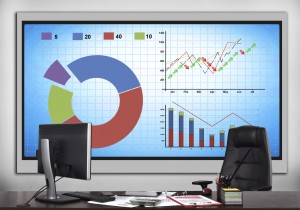 office with plasma panel with stock chart
